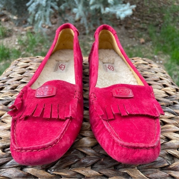 NEW Ugg Red Suede Leather Sheepskin Lined Hard sole Oydssa Driving Moccasins - Picture 2 of 9